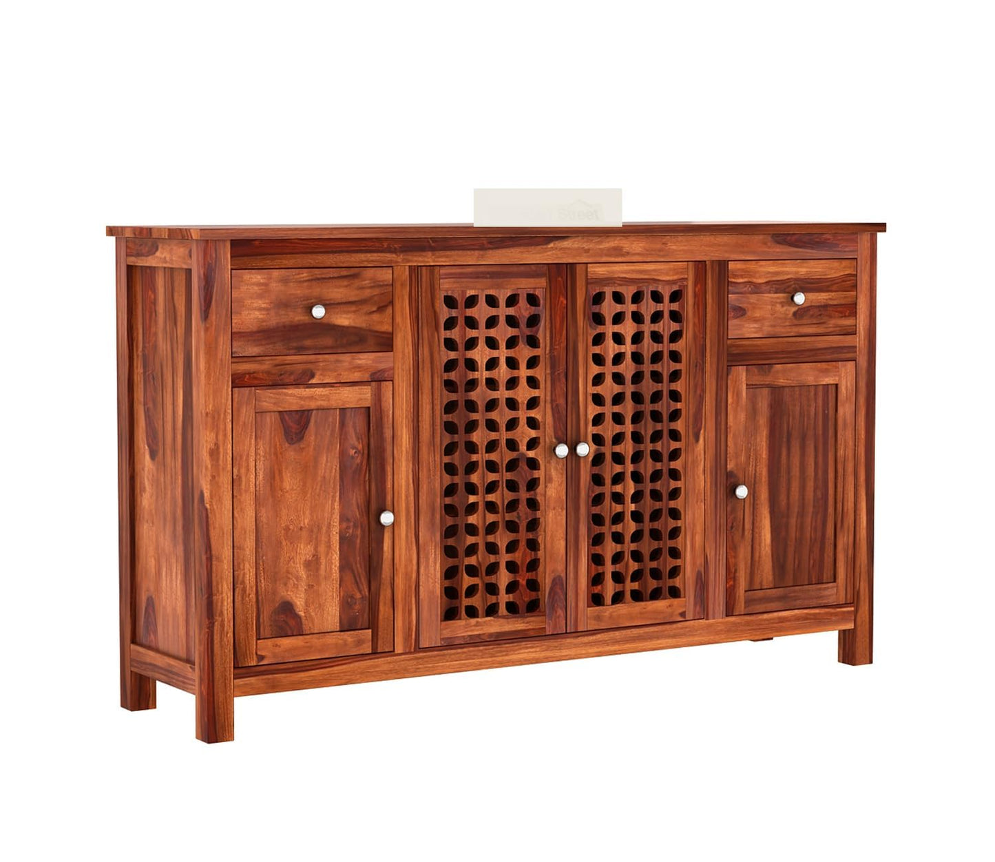 RK Deck Solid Sheesham Wood Sideboard Cabinet 4 Door 2 Drawer Storage