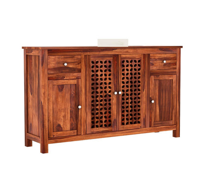 RK Deck Solid Sheesham Wood Sideboard Cabinet 4 Door 2 Drawer Storage