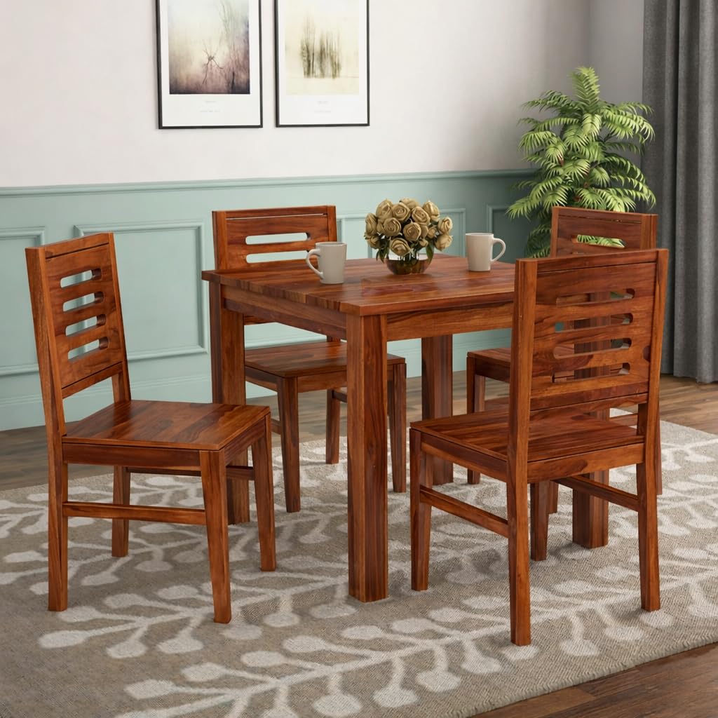RK WOOD Sheesham Wood Dining Table with 4 Chair | 4 Seater Brown