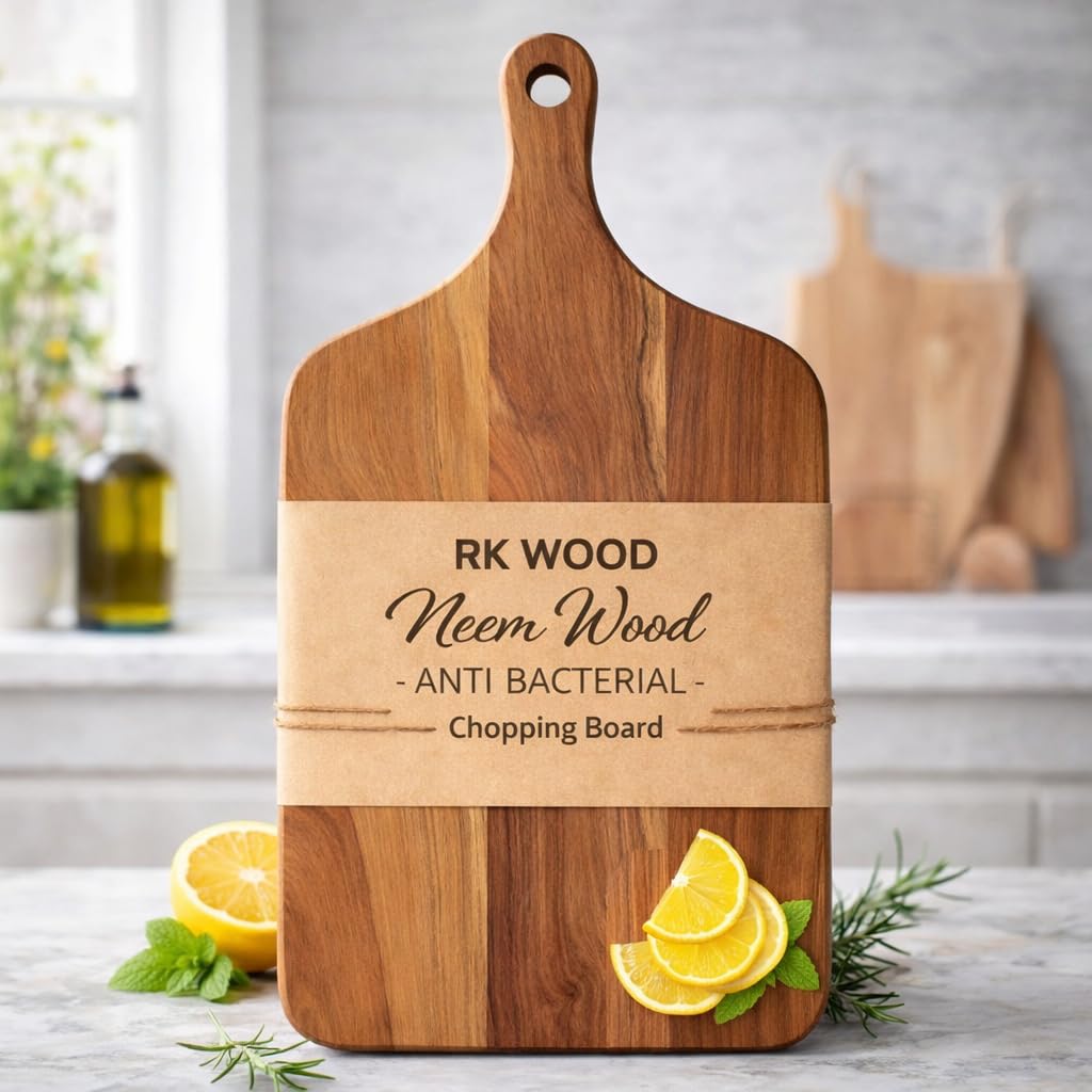 RK WOOD Anti-Bacterial Solid Neem Wood Chopping Board | Natural &