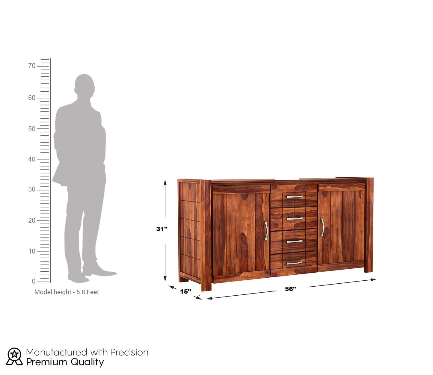 RK Wood Solid Sheesham Wood Sideboard Cabinet Wooden Storage Buffet