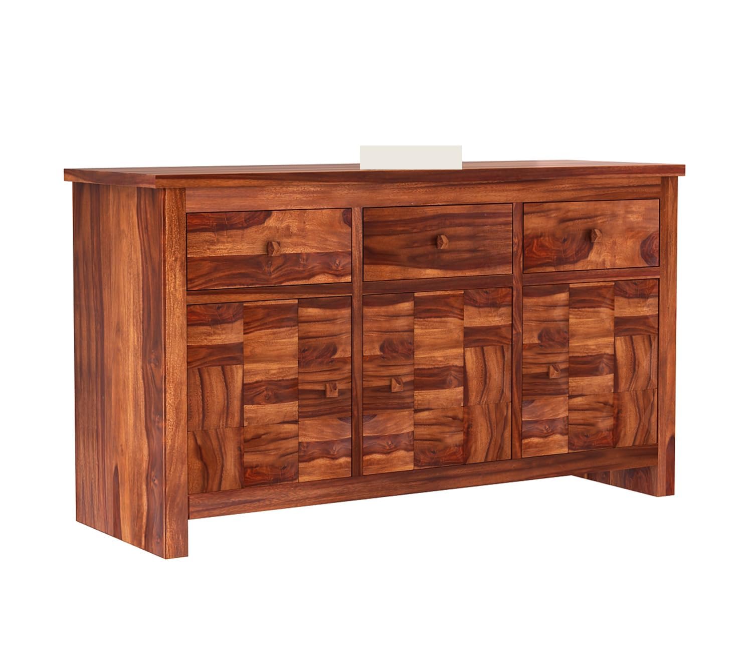 RK Wood Solid Sheesham Wood Sideboard Cabinet 3 Drawer 3 Door Storage