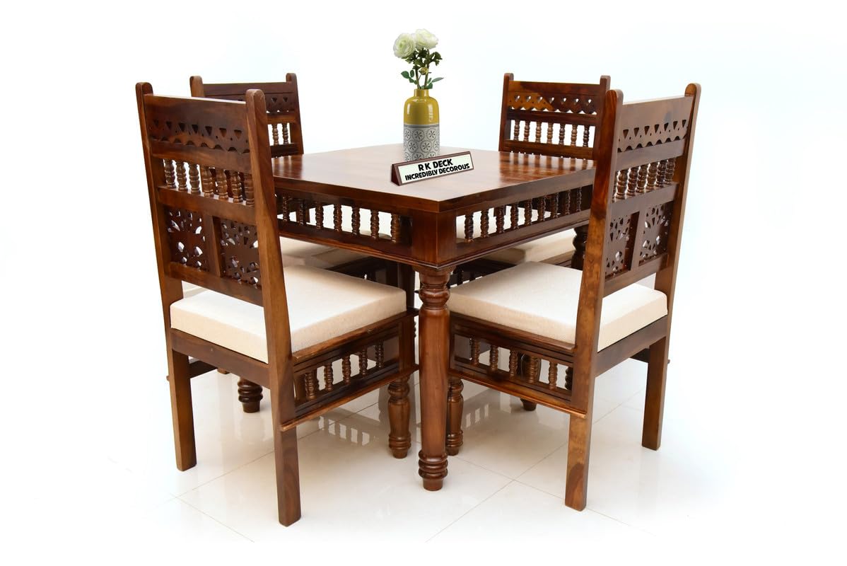 RK WOOD Solid Sheesham Wood 4 Seater Dining Table Set with Cushioned