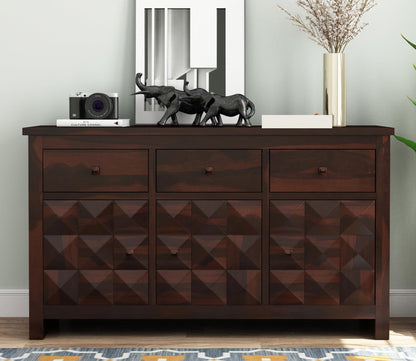 RK Wood Solid Sheesham Wood Sideboard Cabinet 3 Drawer 3 Door Storage