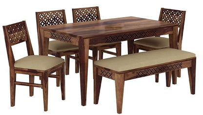 RK WOOD Sheesham Wood 6 Seater Dining Table Set with Bench & 4 Chairs,