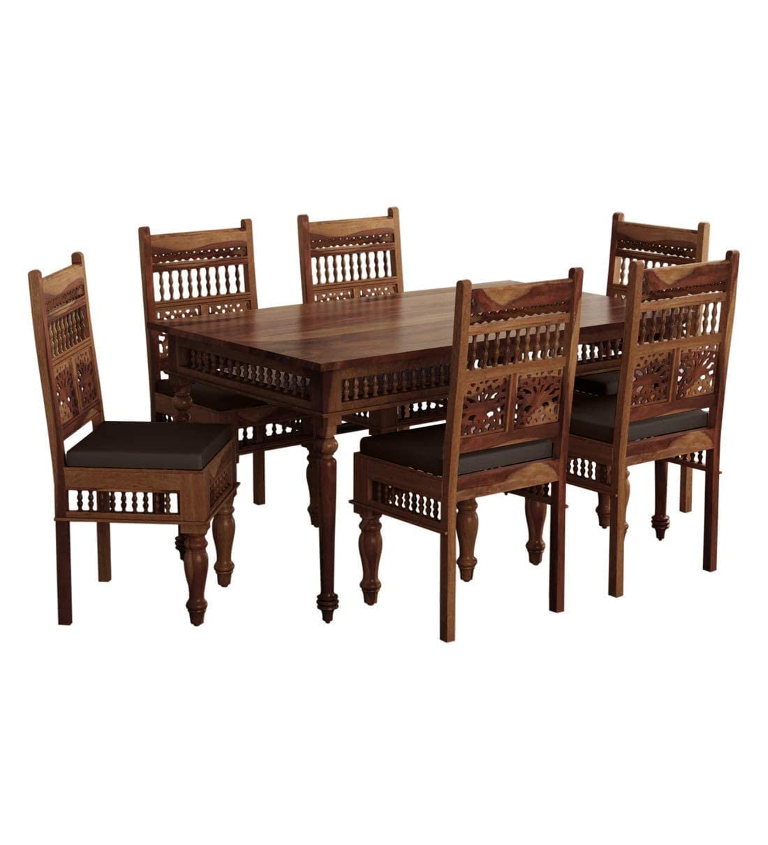 RK Wood Solid Sheesham Wood Traditional 6 Seater Dining Table Set for