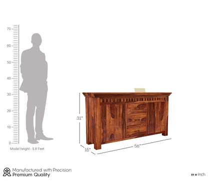 RK Deck Solid Sheesham Wood Sideboard Cabinet 3 Drawer 2 Door Storage