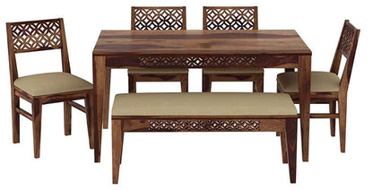 RK WOOD Sheesham Wood 6 Seater Dining Table Set with Bench & 4 Chairs,