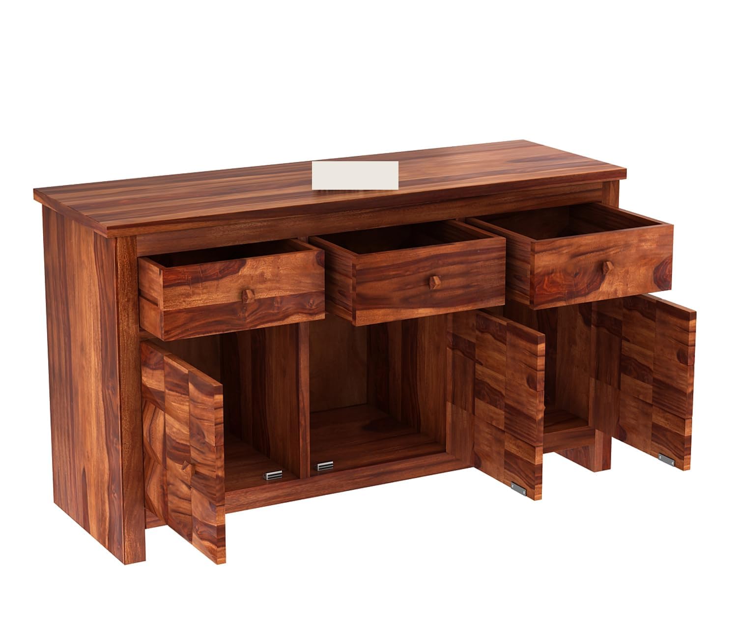 RK Wood Solid Sheesham Wood Sideboard Cabinet 3 Drawer 3 Door Storage