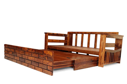 RK WOOD Solid Sheesham Teak Wood 3 Seater Wooden Sofa Cums Bed for