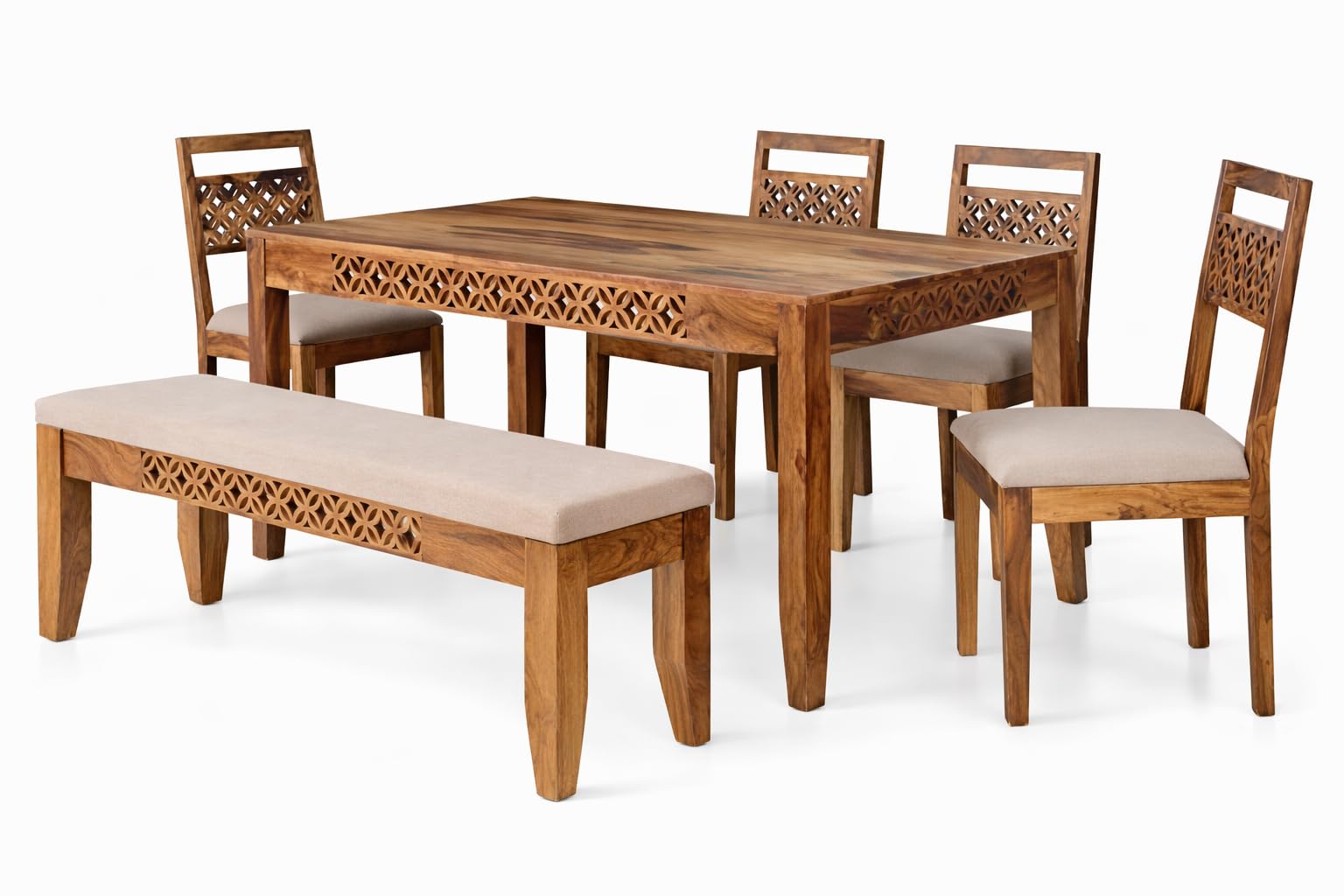 RK Wood Solid Sheesham Wood 6 Seater Dining Table Set with Cushioned
