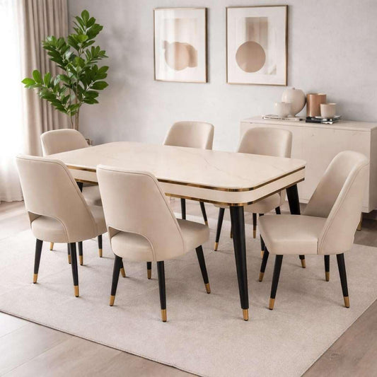 Premium 6 Seater Dining Table Set with Nano Composite Marble Top |
