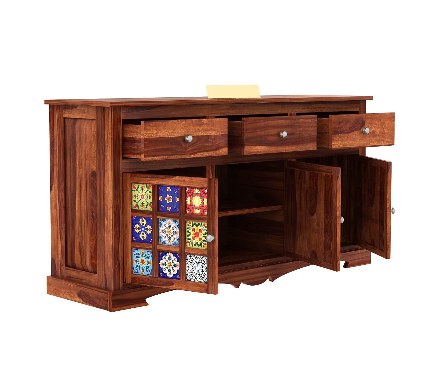 RK Wood Solid Sheesham Wood Sideboard Cabinet Wooden Storage Buffet