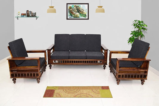 RK DECK Solid Sheesham Wood Sofa Set 3+1+1 Seater with Cushions |