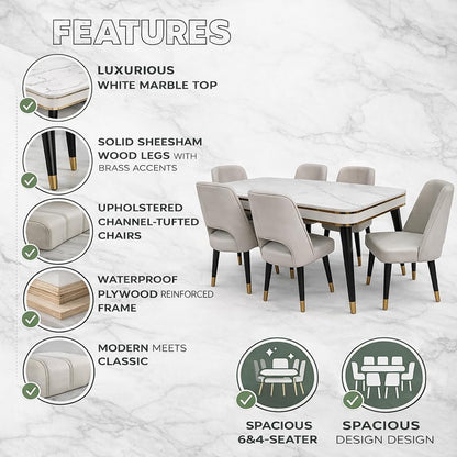 Premium 6 Seater Dining Table Set with Nano Composite Marble Top |