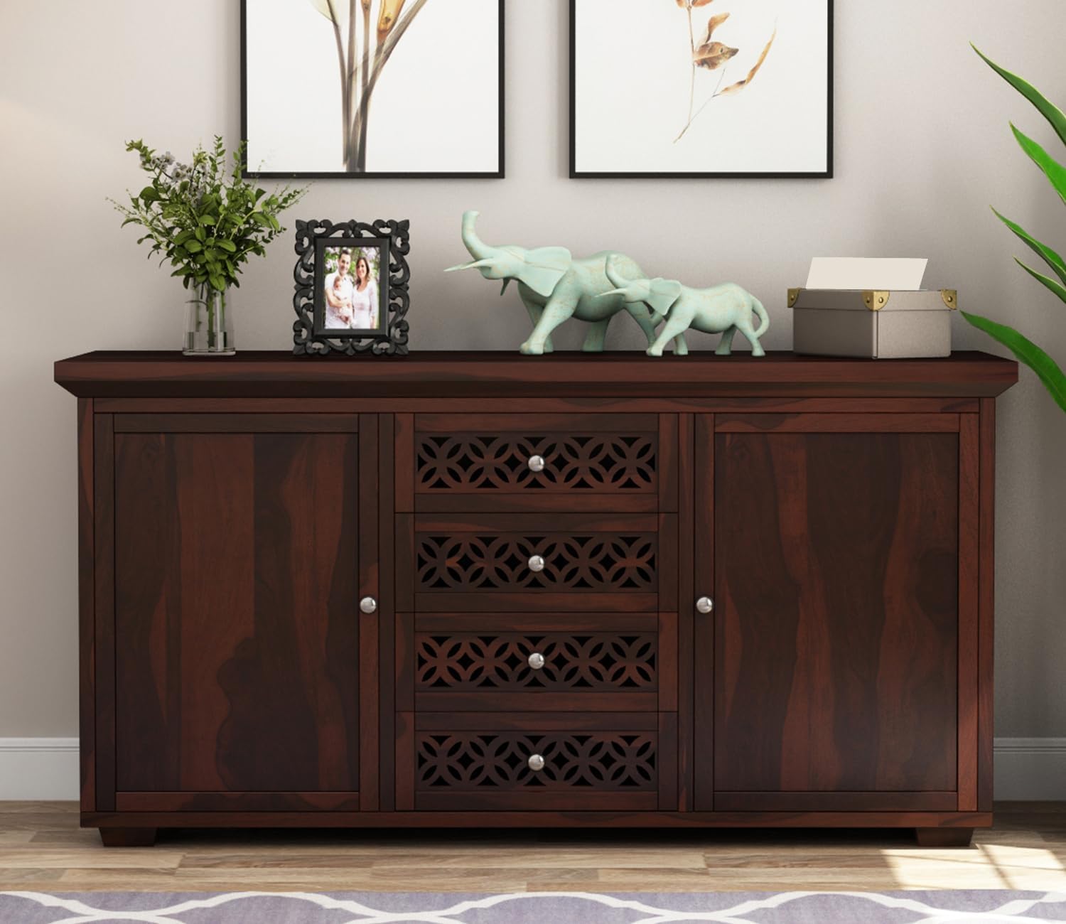 RK Wood Solid Sheesham Wood Sideboard Cabinet Wooden Storage Unit 4