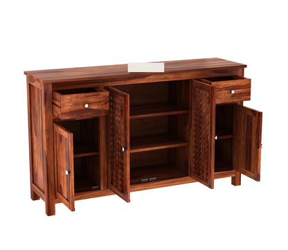 RK Deck Solid Sheesham Wood Sideboard Cabinet 4 Door 2 Drawer Storage