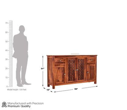 RK Deck Solid Sheesham Wood Sideboard Cabinet 4 Door 2 Drawer Storage