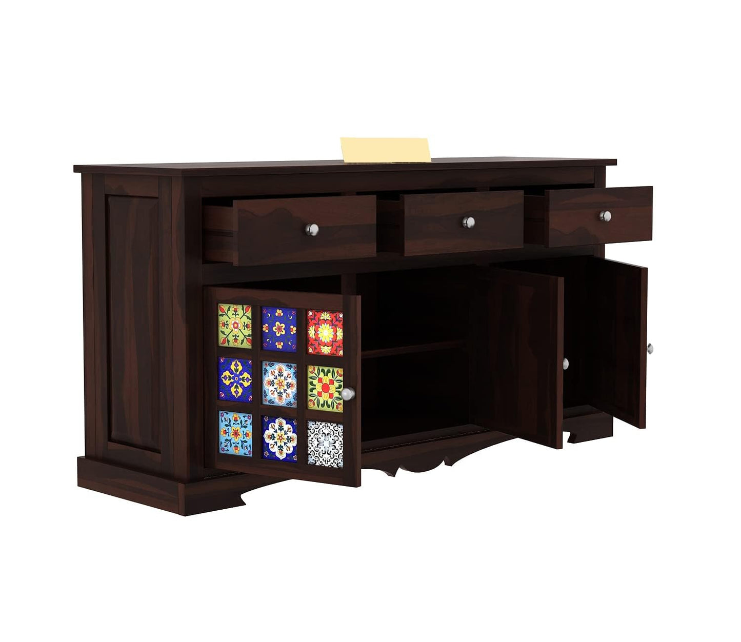 RK Wood Solid Sheesham Wood Sideboard Cabinet Wooden Storage Buffet