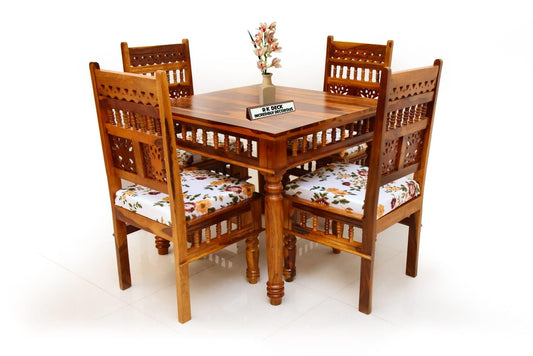 RK WOOD Solid Sheesham Wood 4 Seater Dining Table Set for Home |