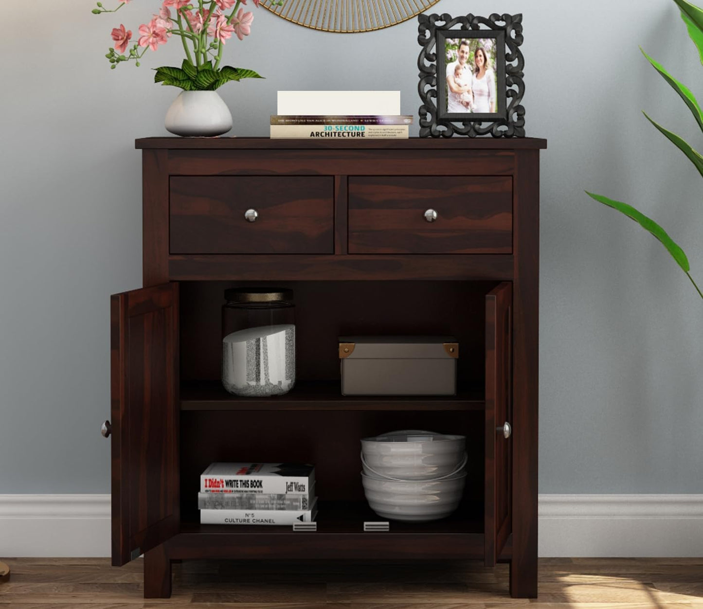 RK Deck Solid Sheesham Wood Sideboard Cabinet 2 Door 2 Drawer Storage