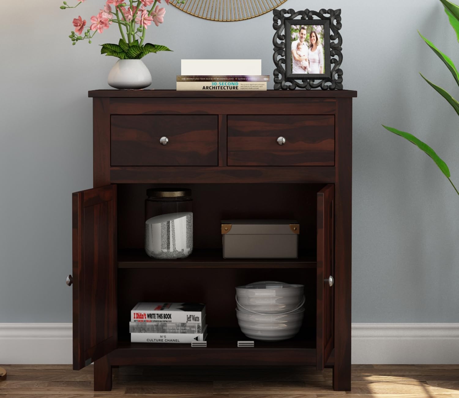 RK Deck Solid Sheesham Wood Sideboard Cabinet 2 Door 2 Drawer Storage