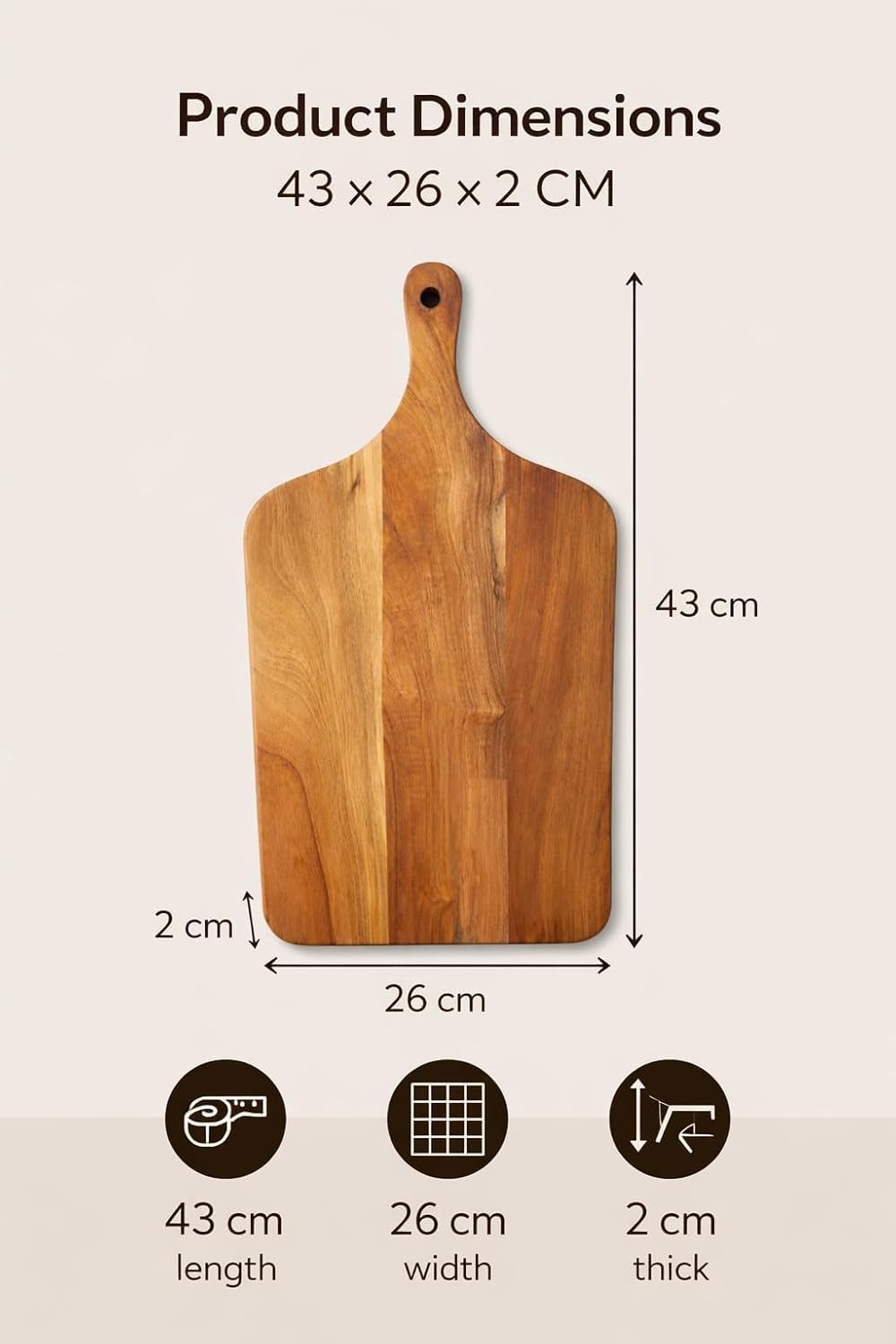 RK WOOD Premium Wooden Chopping Board with Handle 43 x 26 x 2 cm |