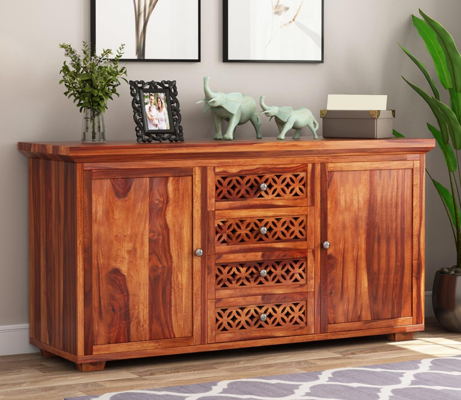 RK Wood Solid Sheesham Wood Sideboard Cabinet Wooden Storage Unit 4
