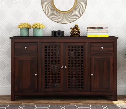 RK Deck Solid Sheesham Wood Sideboard Cabinet 4 Door 2 Drawer Storage