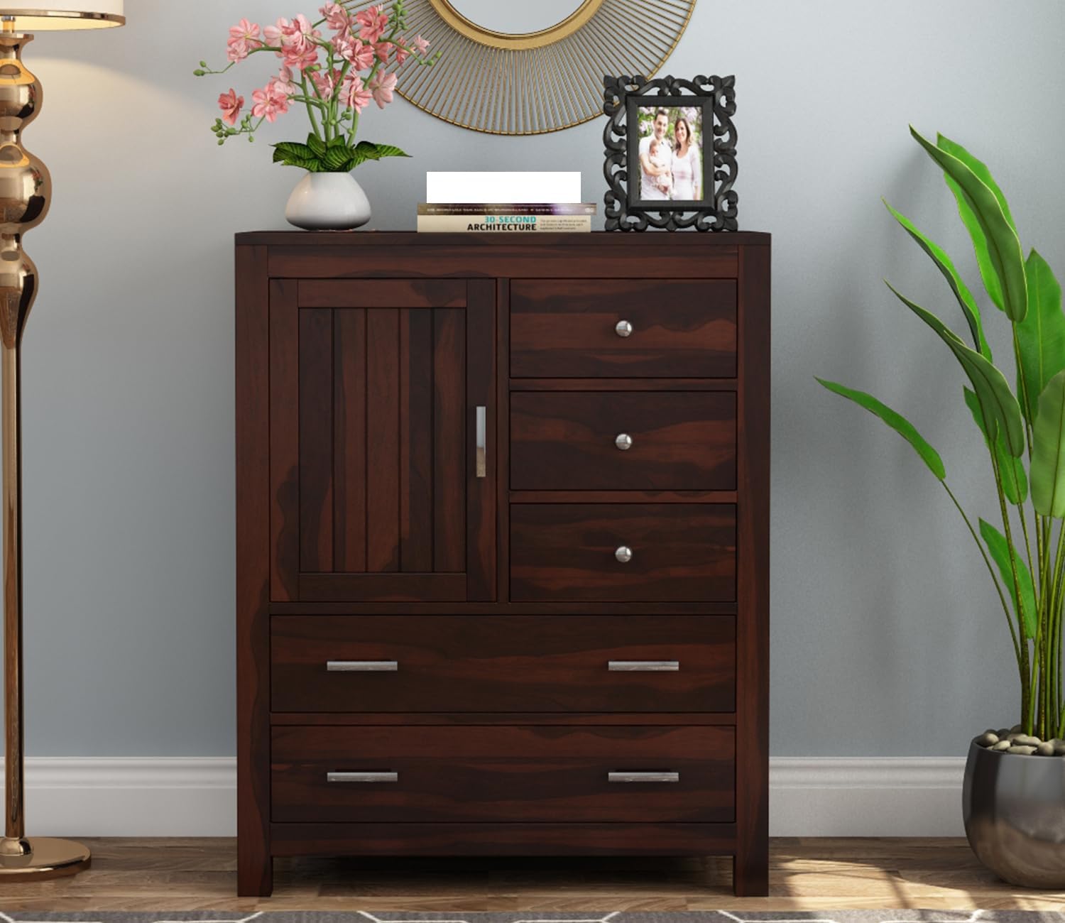 RK Deck Solid Sheesham Wood Sideboard Cabinet with Drawers & Door