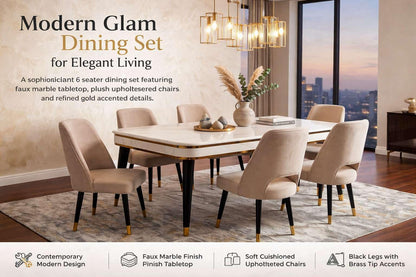 Premium 6 Seater Dining Table Set with Nano Composite Marble Top |
