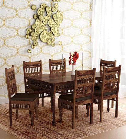 RK WOOD Solid Sheesham Wood Traditional Dining Table 6 Seater | Wooden