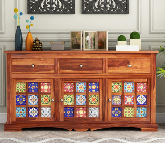 RK Wood Solid Sheesham Wood Sideboard Cabinet Wooden Storage Buffet