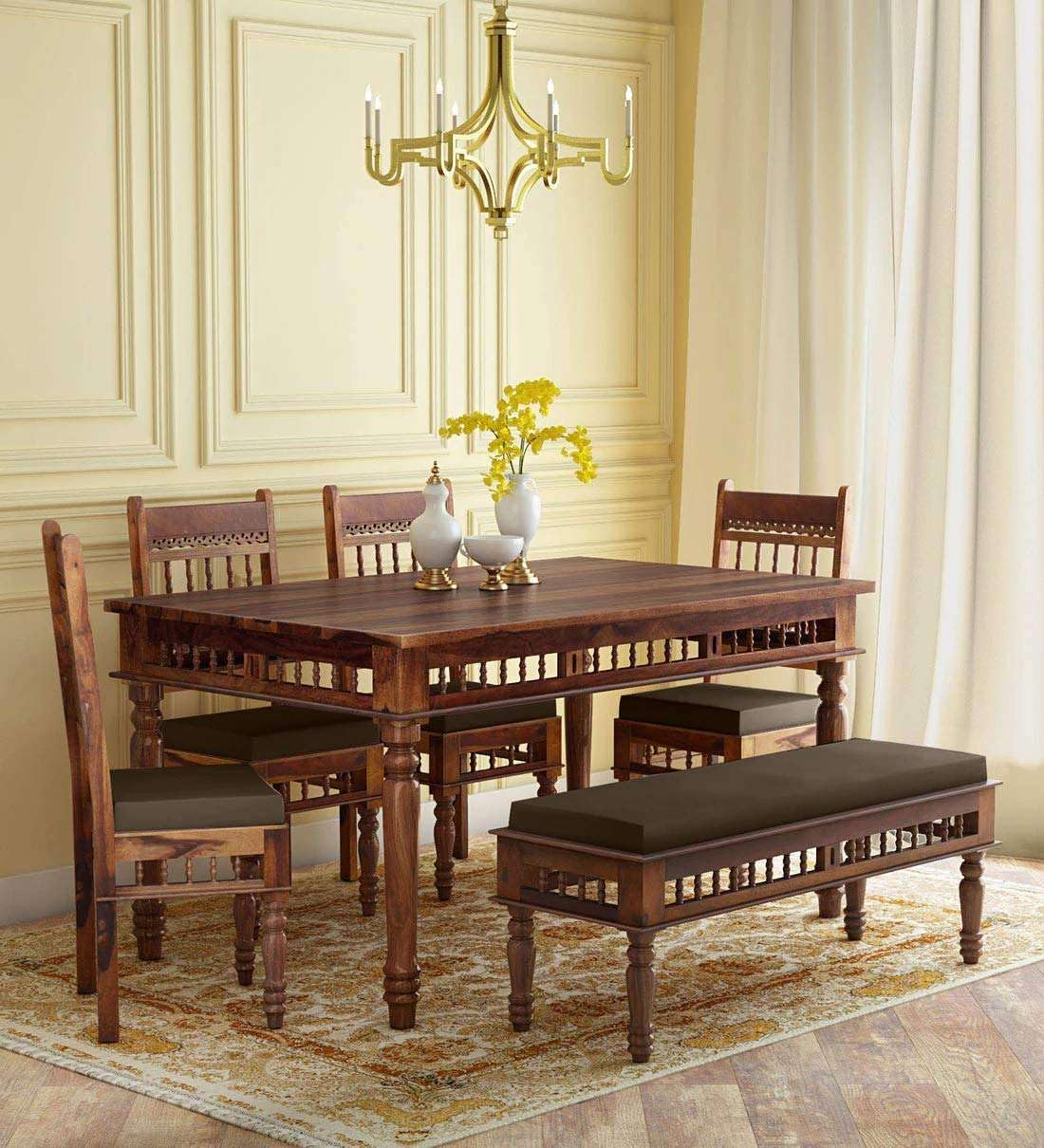 RK Wood Solid Sheesham Wood Dining Table Set of 6 Seater with