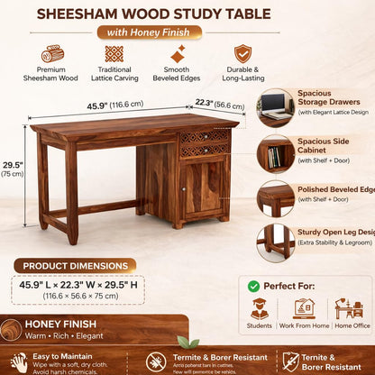 RK WOOD Solid Sheesham Wood Study Table with Chair for Students Laptop