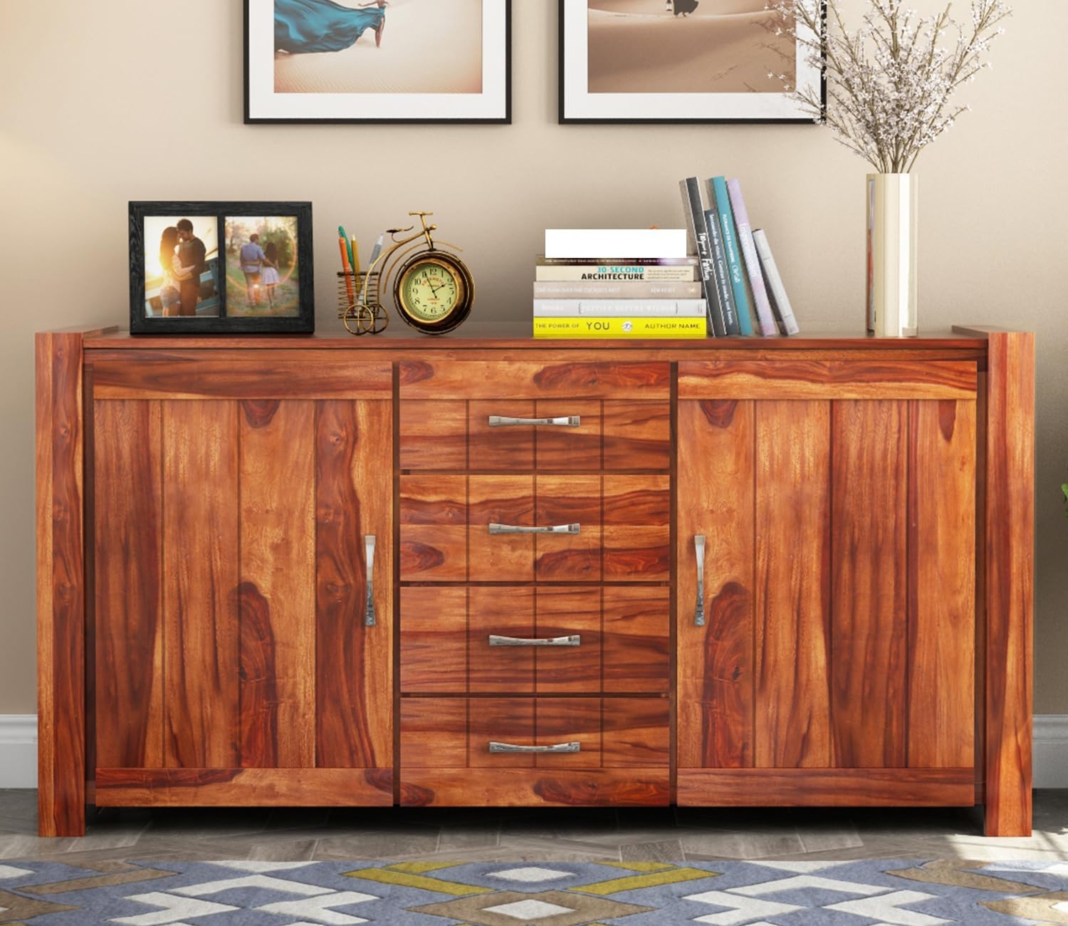 RK Wood Solid Sheesham Wood Sideboard Cabinet Wooden Storage Buffet