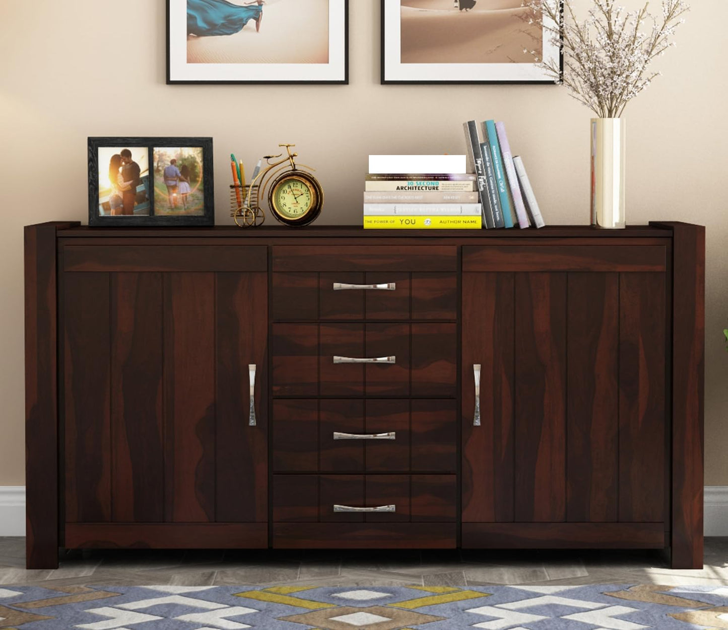 RK Wood Solid Sheesham Wood Sideboard Cabinet Wooden Storage Buffet