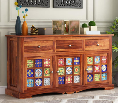 RK Wood Solid Sheesham Wood Sideboard Cabinet Wooden Storage Buffet