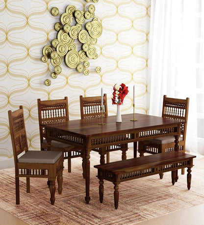 RK Wood Solid Sheesham Wood 6 Seater Dining Table Set with Chairs &