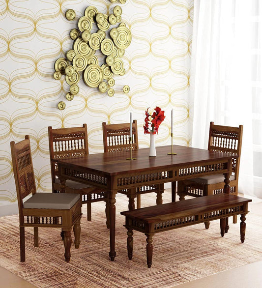 RK Wood Solid Sheesham Wood 6 Seater Dining Table Set with Chairs &