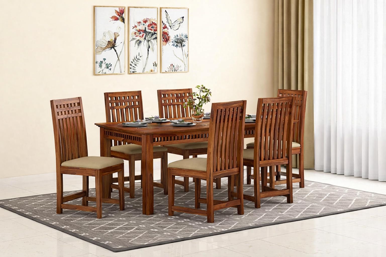 RK WOOD Solid Sheesham Wood Dining Set of 6 | Wooden Dining Table with