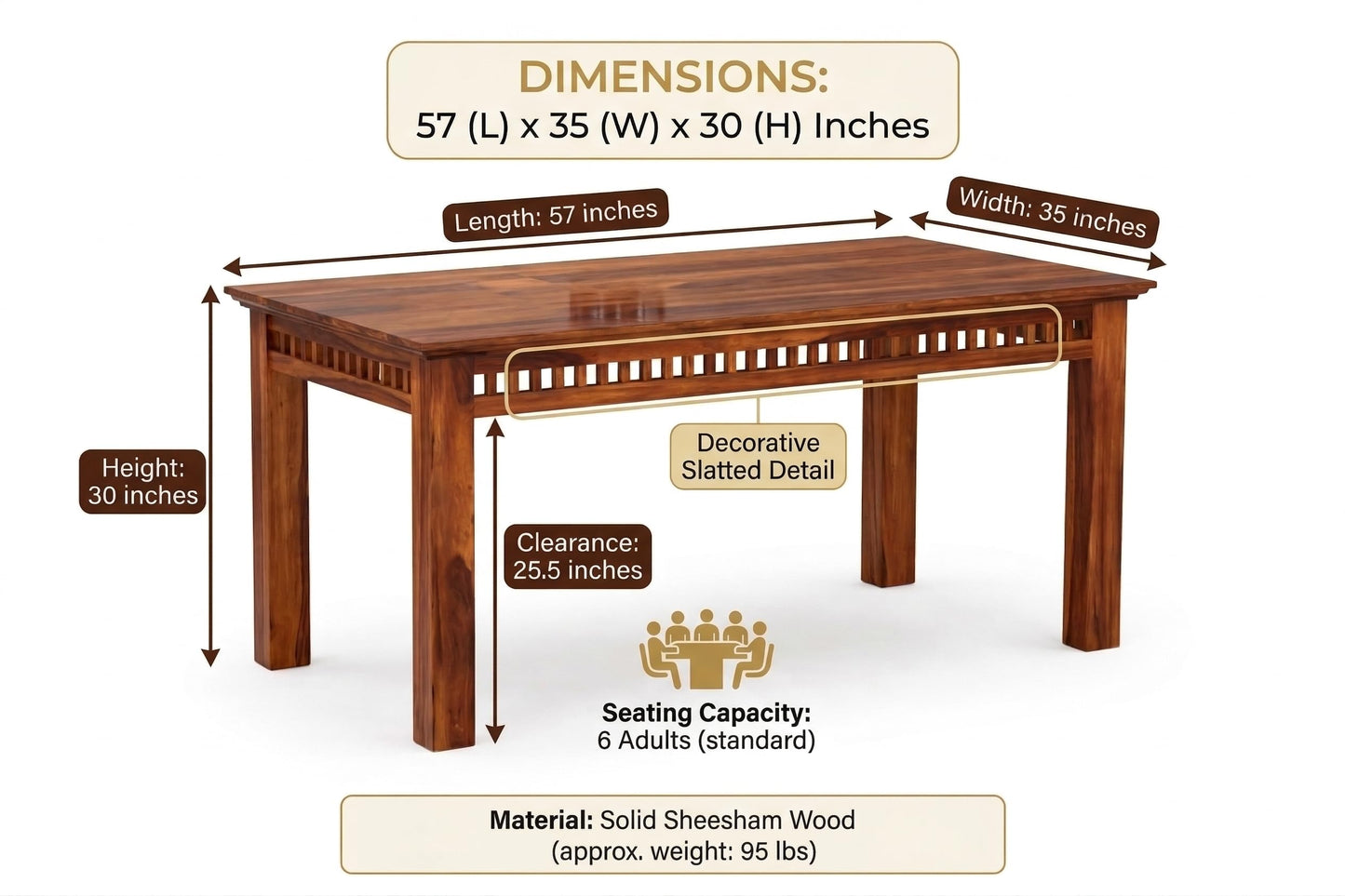 RK WOOD Solid Sheesham Wood Dining Set of 6 | Wooden Dining Table with