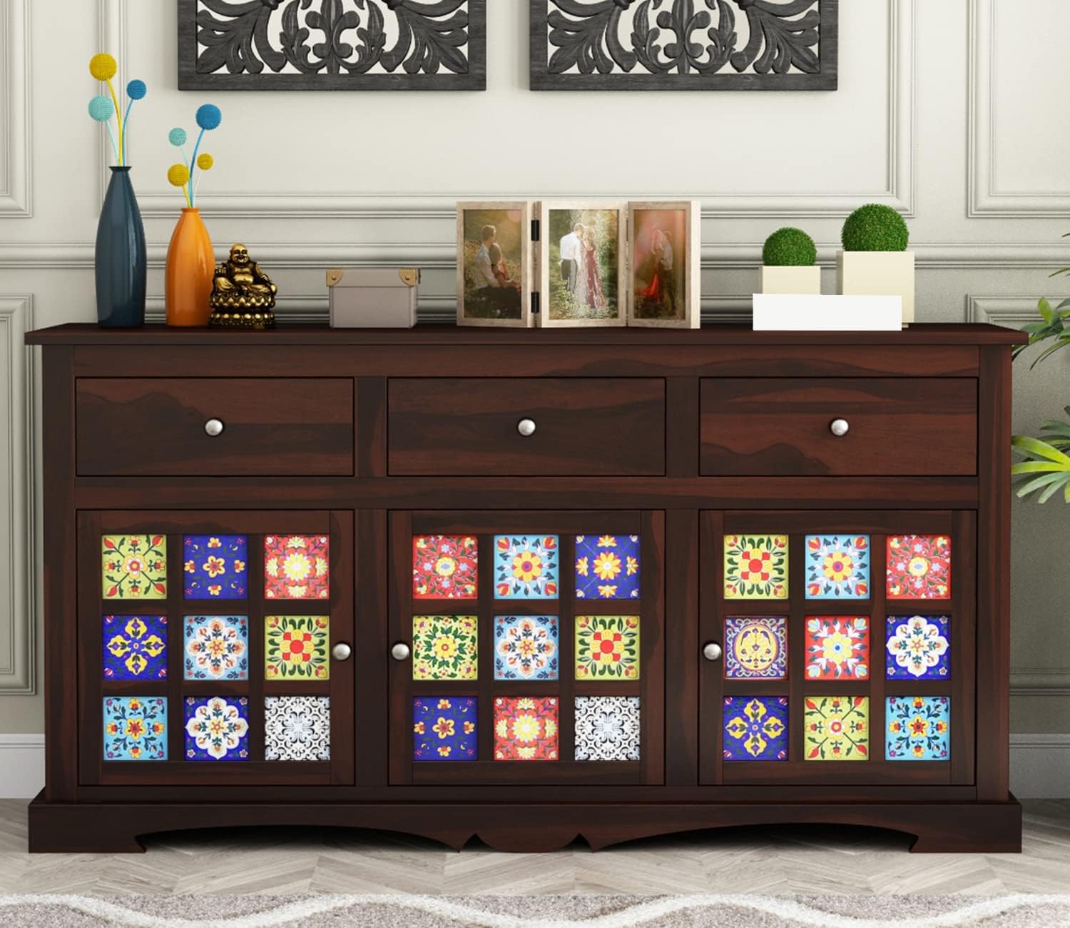 RK Wood Solid Sheesham Wood Sideboard Cabinet Wooden Storage Buffet