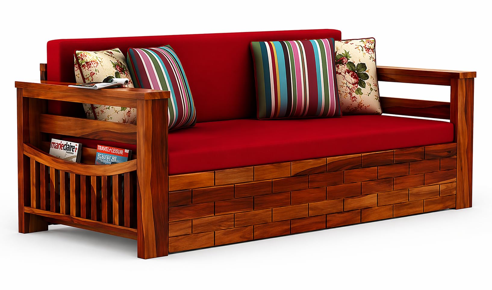 RK Wood Solid Sheesham Wood 3 Seater Sofa Cum Bed for Home Furniture,