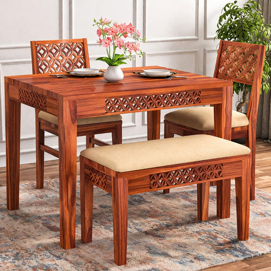 RK WOOD Solid Sheesham Dining Table Set 4 Seater Wooden Furniture with