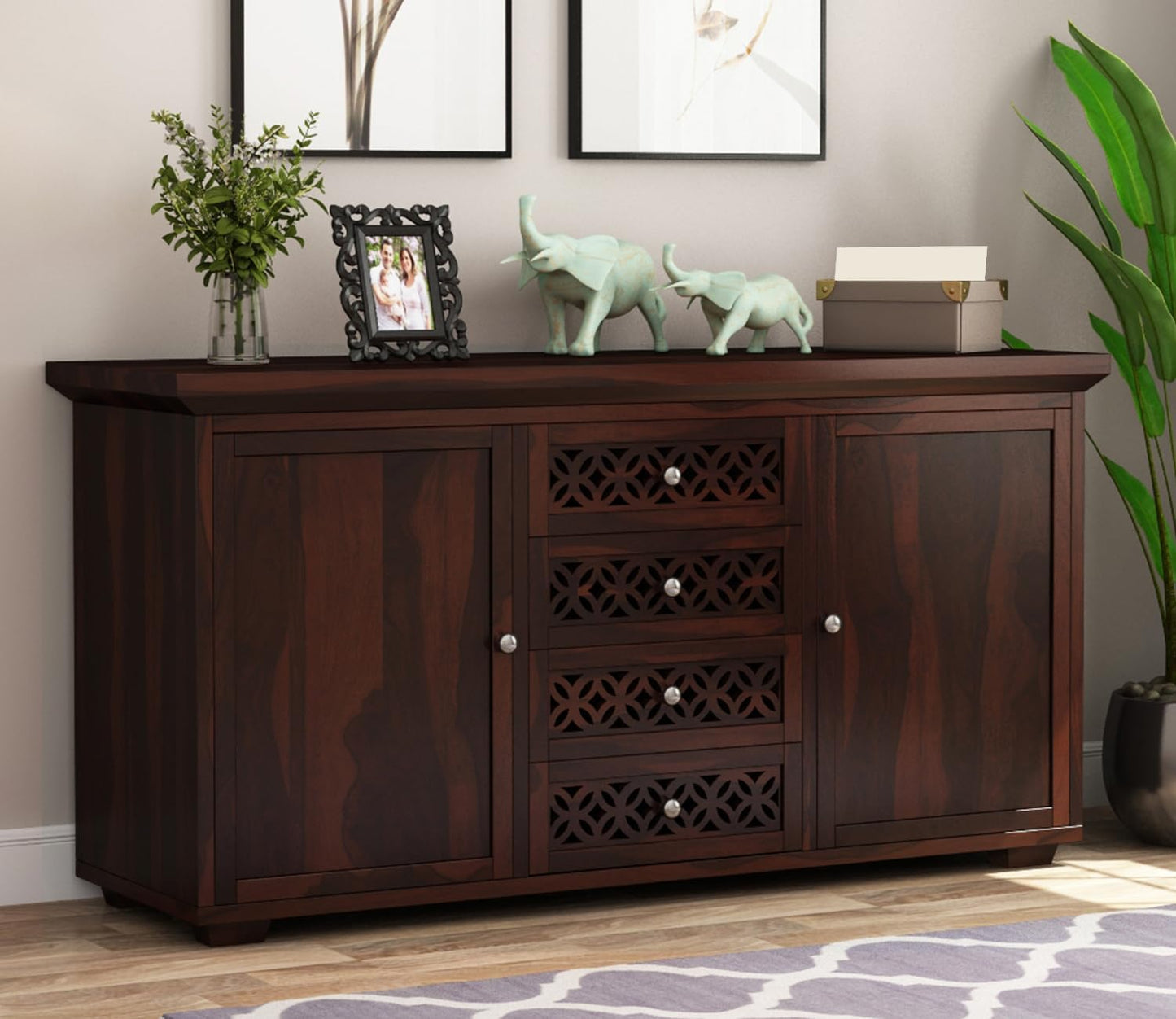 RK Wood Solid Sheesham Wood Sideboard Cabinet Wooden Storage Unit 4