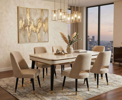 Premium 6 Seater Dining Table Set with Nano Composite Marble Top |