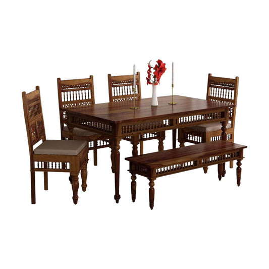 RK Wood Solid Sheesham Wood 4 Seater Dining Table Set for Home |