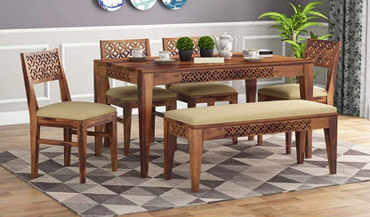 RK WOOD Sheesham Wood 6 Seater Dining Table Set with Bench & 4 Chairs,