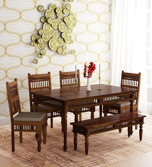 RK Wood Solid Sheesham Wood 4 Seater Dining Table Set for Home |